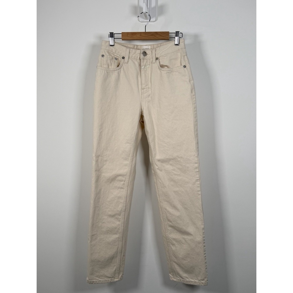 Closed Jeans Womens 24 Beige Straight High Rise Stretch Organic Made Italy Denim